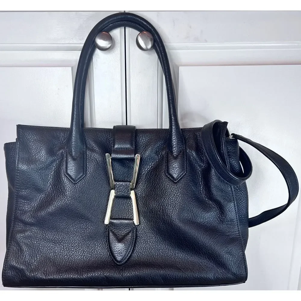 Sam Edelman Top Handle Black Leather Satchel Tote Purse with Detachable Strap